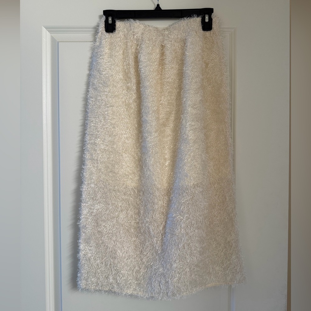 Cream Fuzzy Midi Skirt